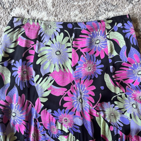 Dana Buchman Y2K Silk Asymetrical Midi Skirt Vtg Floral Print Flowy Flare Size 4 - Picture 4 of 11